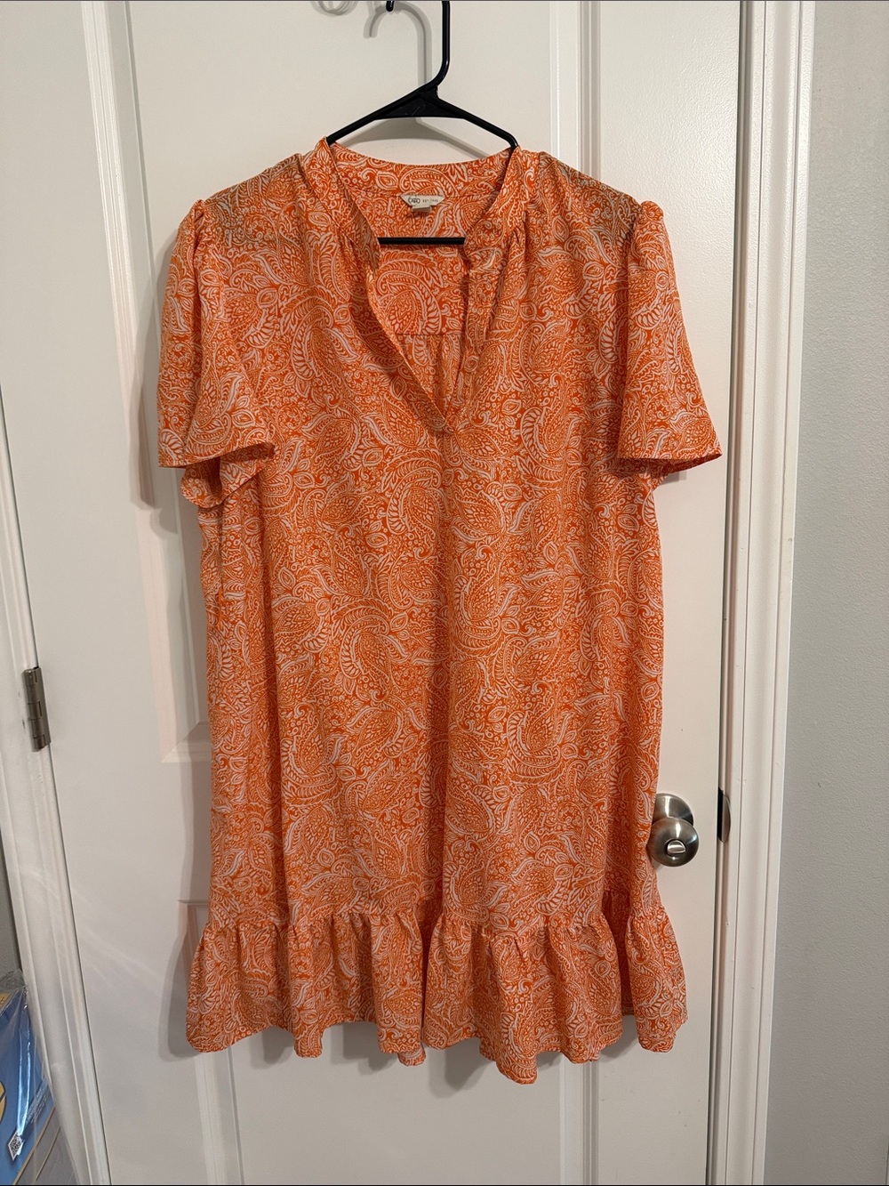 Women’s Orange Paisley Ruffle-Hem Dress